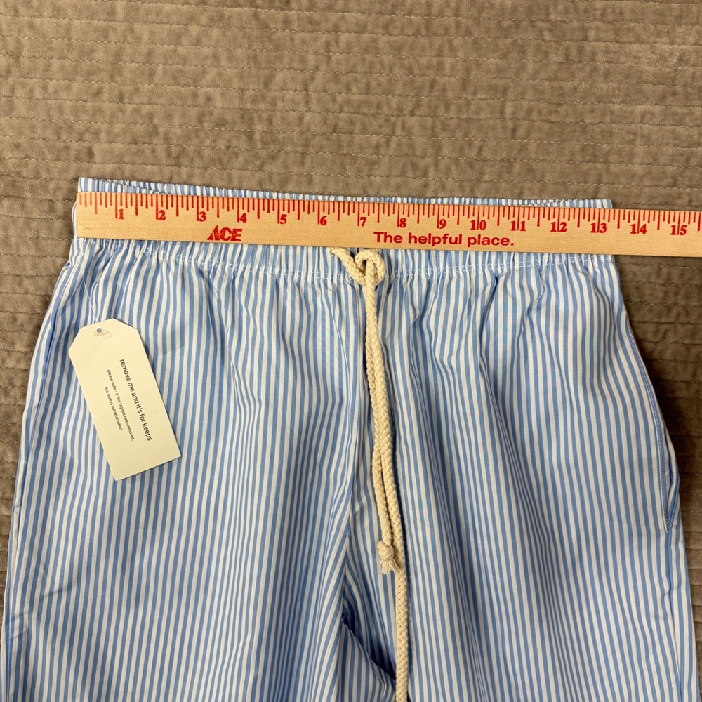 DONNI Blue White Striped Poplin Pants Wide Leg Cotton Rope Drawstring S - Picture 5 of 9